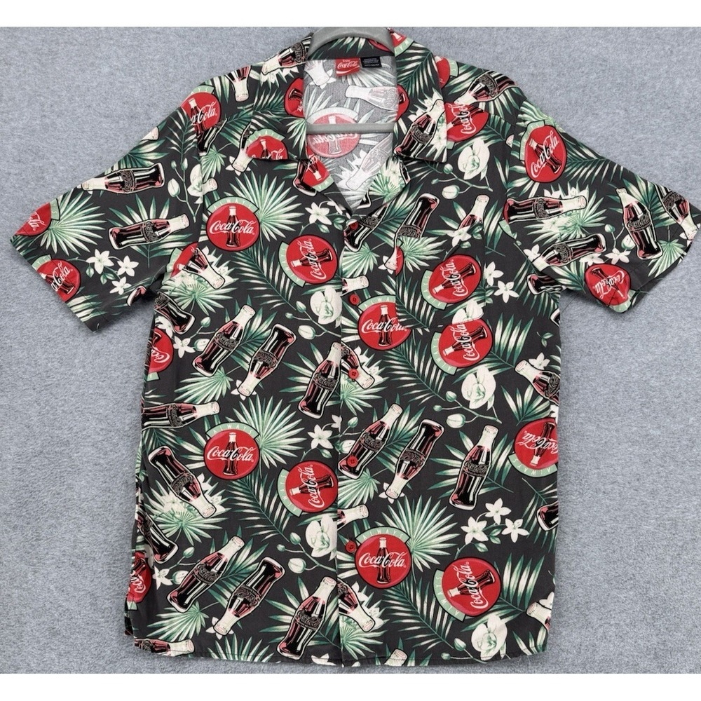 Coca-Cola Hawaiian Shirt Tropical Cola Bottle Logo Short Sleeve Men's Medium